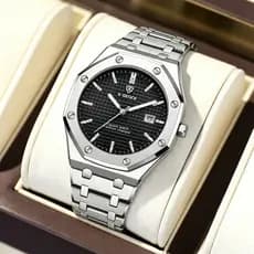 Relógio de marca suíça masculino novo estilo pulseira de aço à prova d'água relógio luminoso meninos comércio exterior t