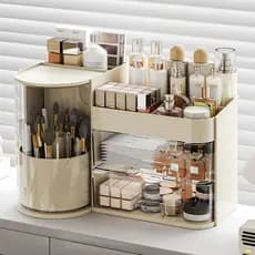 Organizador de Maquiagem com Suporte Giratório para Pincéis, Organizador de Cosméticos com Gavetas, Organizador de Cuida