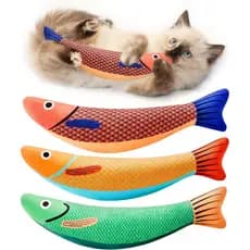 Brinquedos para Gatos Potaroma em Forma de Peixe Saury, Pacote com 3, Som de Estalido com Catnip, Macios e Duráveis, Bri