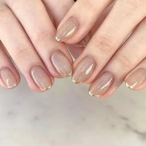 Unhas Postiças Francesas Douradas, Curtas, Formato Amêndoa, Unhas Falsas com Glitter, Unhas Brilhantes para Colar, Cober