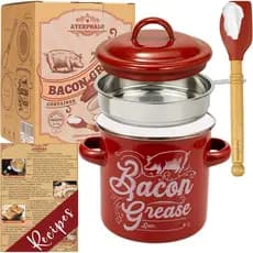 Recipiente para Gordura de Bacon com Filtro da Ayerphalo - Capacidade Grande de 46OZ, Com Espátula de Madeira de Silicon