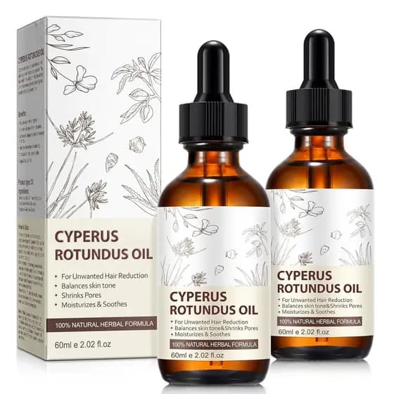 Pacote com 2 Frascos de Óleo Natural de Cyperus Rotundus para Remoção de Pelos – Redutor de Crescimento de Pelos Corpora