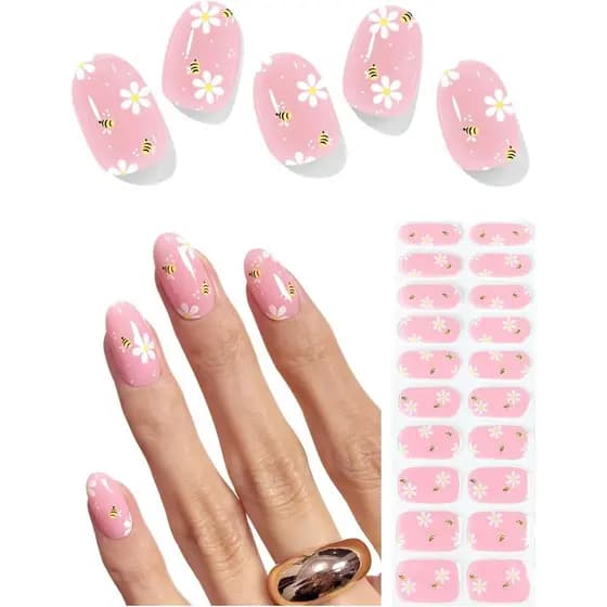 Tiras de unhas de gel semi-curadas (Bee & Blossom), 20 tiras de unhas de gel, adesivos, rosa nude, qualidade de salão, a
