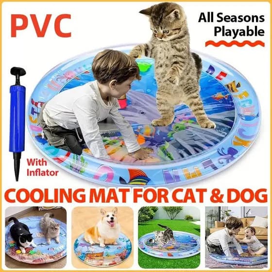 Esteira De 100cm De Água Sensorial Para Cães E Gatos Resfriamento Dobrável Animais De Estimação De Tamanho Grande Insuflável Bebês Gelo Divertida