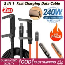 (Produto Mais Vendido) 2pcs Cabo De Dados De Carregamento Rápido 240W Suporte Dobrável 2 Em 1 Carregador De Telefone Aju
