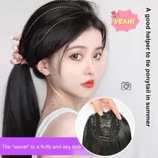 【Cabelo Natural】[Confortável e Leve] Placa de Cabelo Falso Feminino/Franja Longa/Oculta Fios Brancos