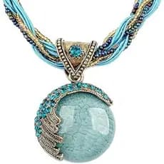 Feminino Senhora Artesanal Retro Vintage Estilo Boêmio Torção Tecido Corda Corrente Turquesa Strass Pingente Colar Moda
