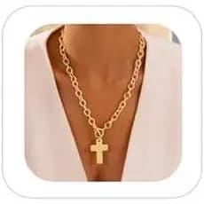 Colar Robaice Chunky Gold Heart Para Mulheres , Pingente De Coração Robusto Banhado A Ouro 14K De Corrente Ousada Com Fe