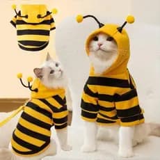 Hoodie de Fantasia com Antena de Gato Selena, Roupa Fofa com Listras de Abelha para Cães, Gatinhos e Filhotes (Tamanho X
