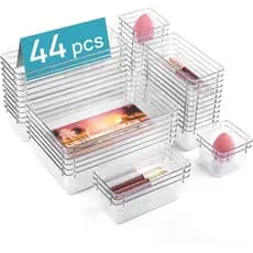 Conjunto de 44 Caixas de Armazenamento Transparentes de Plástico Vtopmart, 4 Tamanhos, Bandejas Multifuncionais para Ban