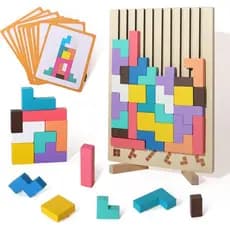 Quebra-cabeça 3D de Blocos Russos Coloridos de Madeira, Brinquedo Educativo Montessori para Empilhar, Presente para Meni