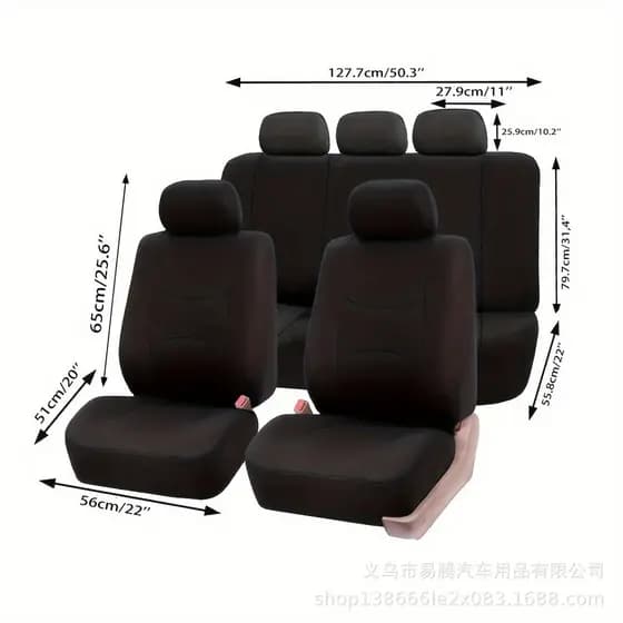 [Grande Promoção] Capas de Banco de Carro Universais Personalizadas, Tecido Liso Preto, Conjunto de 9 Peças para Veículo