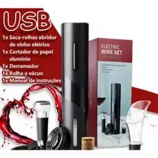 Kit Abridor Saca Rolhas a Recarregável COM Usb Garrafa De Vinho Automático