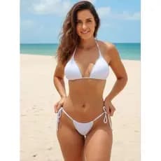 Bikini Biquíni Marquinha Perfeita Cortininha C/ Bojo Calcinha Fio Dental Imita Bronze de Fita Verão
