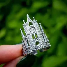 Anel Retrô Criativo Em Forma De Castelo , Anéis Ocos Cruzados Ajustáveis Personalizados