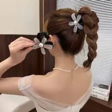 Estilo Francês Luz Luxo Strass Hairpin Feminino Suave Versátil Pérola Frisado Girassol Grab Clip