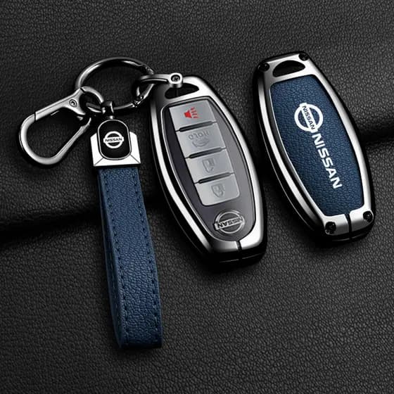 Capa Rígida para Chave Remota Nissan Grand Livina Almera, Feita de Liga Fosca + Couro, para Chave Completa do Carro 8869