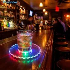 Porta-Copos Luminoso Acrílico USNOW1 , LED Super Fino Colorido Para Bebidas À Prova D'água Piscante