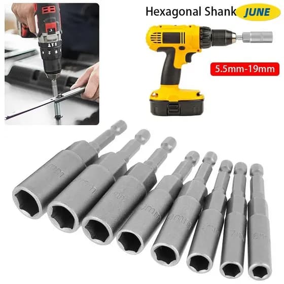 Junho 1 Pcs Hex Socket , Drive 5.5-19mm Chave Broca Adaptador , 1/4 " 80mm Comprimento Soquete De Impacto Elétrico