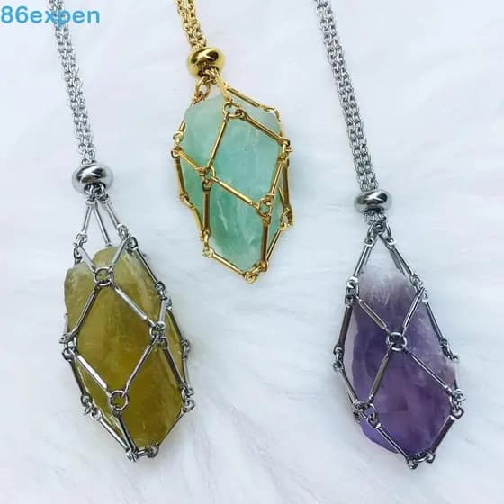 Colar De Aço Inoxidável EXPEN1 , Gaiola De Cristal DIY Para Armazenamento De Pedra , Joias De Pescoço