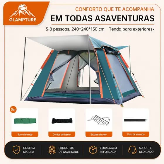 Barraca De Acampamento Automatica Pop-up Tenda Camping Portátil 240x240cm Para 5 A 8 Pessoas Ar Livre