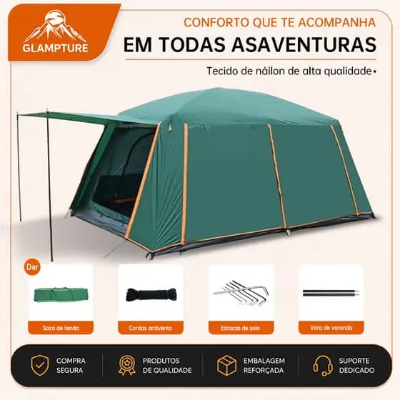 Barraca De Acampamento Familiar 8-12 Pessoas Tenda Camping Impermeavel Grande Portátil 380x260cm