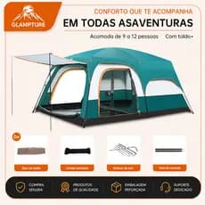 glampture Barraca Camping Acampamento Luxe 10-16 Pessoas Tenda Familiar Grande Varanda 380*260*200CM