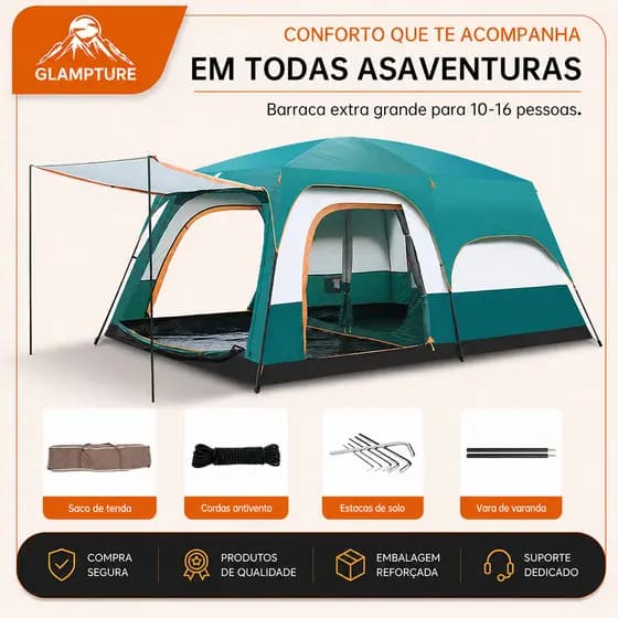Barraca De Acampamento Familiar Tenda Camping Portátil Impermeavel Com Varanda Para 3 A 6 Pessoas