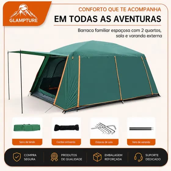 Tenda De Camping Familiar Barraca Acampamento Impermeavel Portátil Para Viagem E Lazer 330x210cm