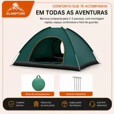 glampture Barraca Camping Portatil Verde Escuro Revestimento Silver Dupla Porta 200x140x115cm Impermeavel Anti-Vento