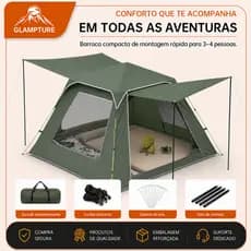 glampture Barraca Camping Automatica Verde Militar Silver 210x210x142cm Impermeavel Com Avanco Frontal Kit Completo