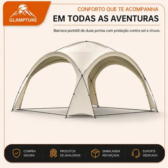 glampture Gazebo Domo Camping Bege Prata 420x420x230cm Grande Tenda Sombra Impermeável Para 8-10 Pessoas Jardim Praia