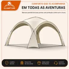 glampture Gazebo Domo Camping Bege Prata 420x420x230cm Grande Tenda Sombra Impermeável Para 8-10 Pessoas Jardim Praia