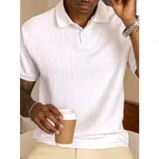 Camisa Polo de Manga Curta com Gola, Cor Sólida e Textura Básica para Homens, para o Marido, para Sair, Estilo Old Money