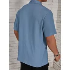 Camisa Casual Masculina de Manga Curta com Botões e Cor Sólida, Caimento Solto