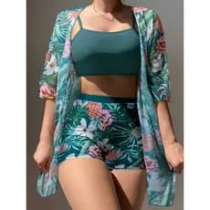 Conjunto de 3 peças de biquíni feminino separado com estampa tie-dye