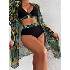 Moda europeia e americana, conjunto de três peças para mulher, com tanquini, moda e fato de vestir