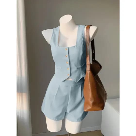 Conjunto de colete feminino com shorts – 2 peças, estilo casual e moderno