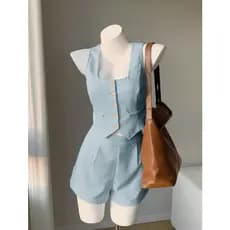 Conjunto de colete feminino com shorts – 2 peças, estilo casual e moderno