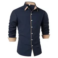 Camisa Masculina de Manga Longa Casual com Detalhes Decorativos e Blocos de Cores