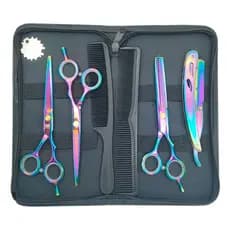 Kit 3 Tesouras + 1 Navalha + 2 Pentes Profissionais Cabelereiro Fio Navalha Desfiadeira Pronta Entrega
