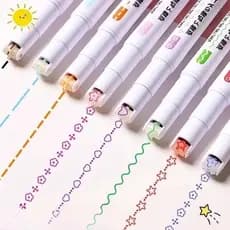 Kit 6 Canetas Carimbo Roller Kawaii Coloridas Traços Divertidos Para Desenho Artesanato Escola e Planner