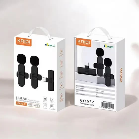 Microfone Lapela Duplo Kaidi Entrada Tipo C e Iphone
