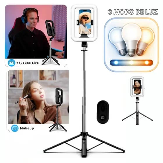 Tripé Ring Light 2 Metros LED com Controle Bluetooth Suporte para Celular Iluminação para Fotos e Vídeos