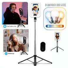 Tripé Ring Light 2 Metros LED com Controle Bluetooth Suporte para Celular Iluminação para Fotos e Vídeos