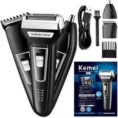 Máquina de Barbear Shaver 3 em 1 Aparador de Barba Nariz Cabelo Corpo Recarregável Sem Fio Bivolt