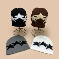 Frete Grátis Gorro Tricotado Três Estrelas Estilo Y2K Unissex Chapéu Quente Inverno