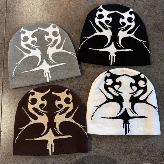 Frete Grátis Gorro Tricotado Totem Gótico Espinhos Y2K Vintage Americano Unissex