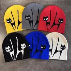 Frete Grátis Gorro Tricotado Gato Preto Street Americano Unissex Chapéu Inverno Tamanho Único