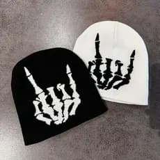 Frete Grátis Gorro Tricotado Com Estampa De Crânio E Gesto De Demônio Estilo Y2K Unissex